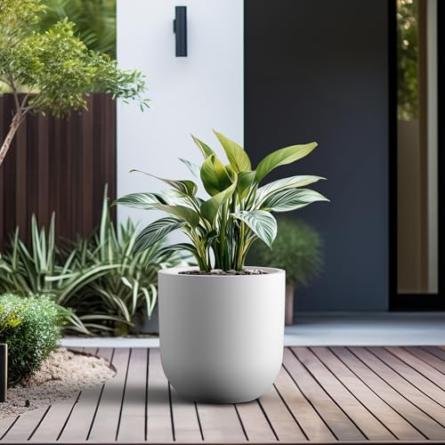 Kante Small Round Capsule White Concrete Planter 11" Dia, Outdoor - color: White, size: 11.0"Dia x 11.0"H