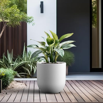 Kante Small Round Capsule White Concrete Planter 11" Dia, Outdoor - color: White, size: 11.0"Dia x 11.0"H