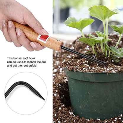 Iron Garden Claw Hand Tool, Single Claw Bonsai Root Rake with Wooden Handle, Multifunction Root Pick Rake for Digging, Weeding, Loosening, 2.36x8.66in