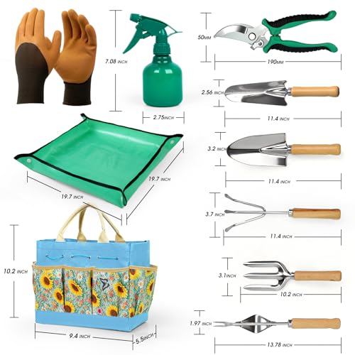 Garden Tool Set, 10 PCS Gardening Tools/Kit for Women,Gardener Gift - color: Blue