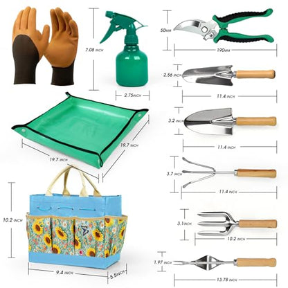 Garden Tool Set, 10 PCS Gardening Tools/Kit for Women,Gardener Gift - color: Blue