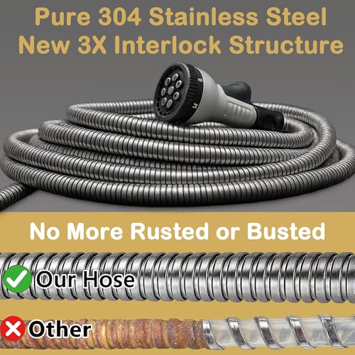 10FT 304 Stainless Steel Garden Hose, 3/4 GHT Brass Fittings - size: 10FT