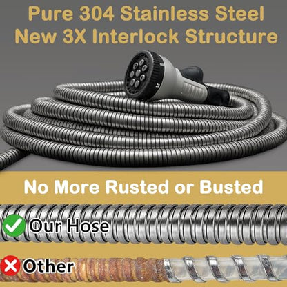 75FT Stainless Steel Garden Hose, 3/4 GHT Male to Female - size: 75FT