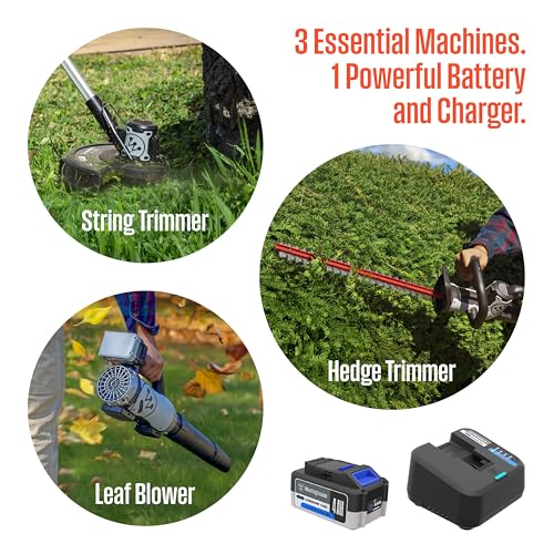 Westinghouse 20V Cordless Leaf Blower, 350 CFM, 110 MPH + 22" Cordless Hedge Trimmer, Dual-Action Steel Blades + 2-in-1 Cordless String Trimmer & Edger, 12" Cutting Path with 4.0Ah Battery & Charger - style: Leaf Blower/Hedge Trimmer/String Trimmer Kit