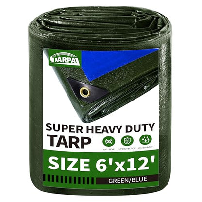 TARPAL 6x12ft Large Tarp Waterproof 16mil Heavy Duty Tarp,Green/Blue tarp - color: Green/Blue, size: 6x12 Feet-Finished size
