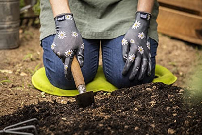 Mud Grip Women's Daisy Printed Polyester Shell and Flat Nitrile Coated Palm Gardening Gloves, - color: Gray, size: Small/Medium (Pack of 1)
