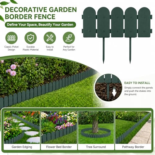 Evelyne Garden Border Edging: Wooden Fence Design - 8pcs Green Yard Landscaping Fence Liner Lawn Edge Barrier - 10ft Kit of Decorative Lawn Landscape Panels Elements -Landscaping Edging-GMT-10374-B08 - color: Green, size: 10ft.