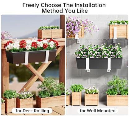Y&M 4 Pack Window Box Brackets, Adjustable Railing Planter Box Brackets - size: 4p White