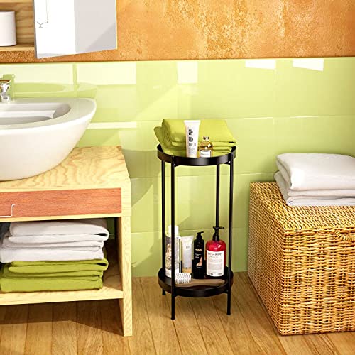 2 Tier Plant Stand Indoor Outdoor - 10.5in Width 24in Tall Flower Pot Rack - color: Black