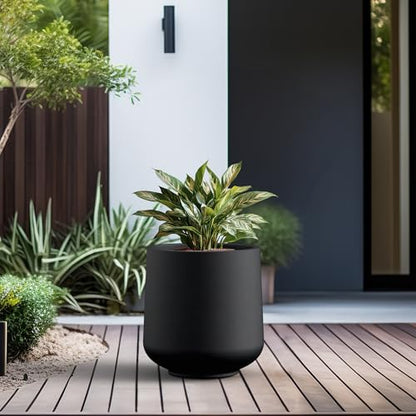 Kante Large Round Curved Black Concrete Planter 16.5" Dia, Outdoor - color: Black, size: 15.3" D