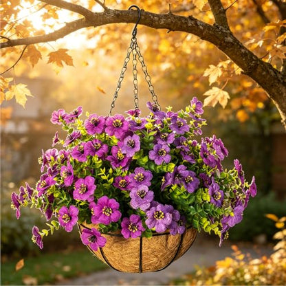 Artificial Hanging Flowers, UV Resistant, 12 Bundles, Mix - color: Purple+fuchsia