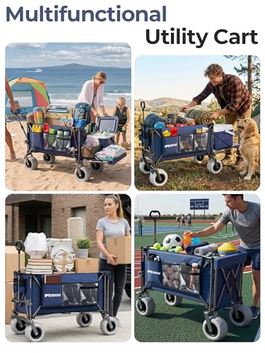 Heavy Duty Beach Wagon with 58" Expandable Tailgate, 300L, for Sand - color: 9"blue