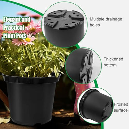 RooTrimmer 7/5/3 Gallon Plant Pots, Plastic Planter with Drainage Holes – Round, Sturdy, Nursery Pots for Indoor/Outdoor Plants, 9 Pack Set - size: 7-5-3 Gallon-9P-Black