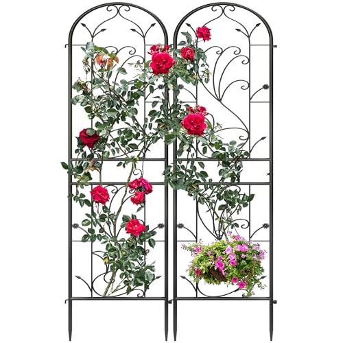 2-Pack 87" x 20" Arch Sunflower Black Metal Garden Trellises - color: 2 Pack 87"- Sunflower Arch