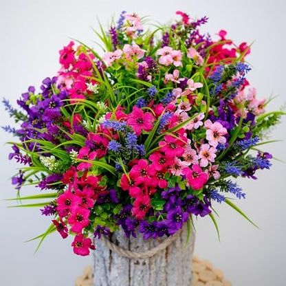 AXYLEX Artificial Flowers for Outdoors, 16 Bundles Fake Plants (Multi 16) - color: 16 Pcs - Pink+purple+red Pink+lavender