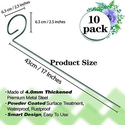 HiGift 10 Pack 17 inches Plant Support Plant Stakes with 20 Pcs Plant Clips, Metal Garden Single Stem Flower Support Stick Plant Cage Support Ring for Amaryllis Orchid Peony Rose Tomato - size: 17 Inch-10 Pack