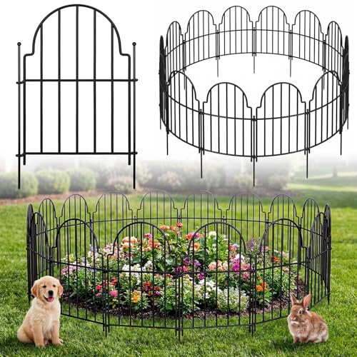 Decorative Garden Fence Panels 19 Pack - 16in (H) x 20ft Metal Animal Barrier Fencing, No-Dig Black Wire Border for Flower Beds, Patio, Yard, Landscaping - size: 19 Pack - 16in (H) x 20ft (L)