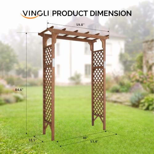 VINGLI Wood Garden Arbor, 85in Wedding Arch Garden Trellis for Plant Climbing, Pergola for Garden Backyard, Lawn (Dark Brown)