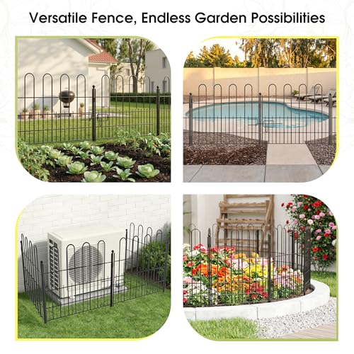 Bepatio Garden Fence with Gate, 5 Panels 24in x 10ft Metal Animal Barrier - size: 5 Panels 24in(H)x10ft(L)-With Gate