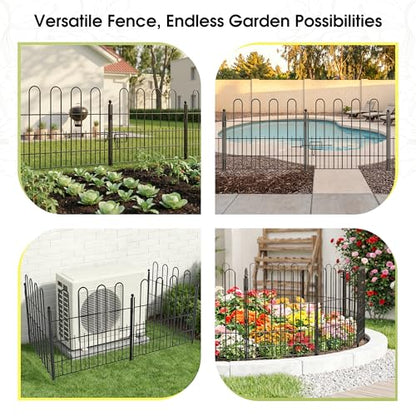 Bepatio Garden Fence with Gate, 5 Panels 24in x 10ft Metal Animal Barrier - size: 5 Panels 24in(H)x10ft(L)-With Gate