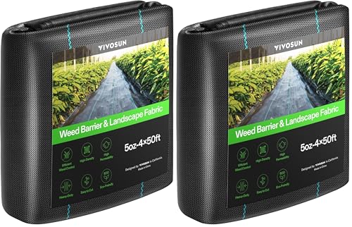 VIVOSUN Premium Weed Barrier Landscape Fabric Heavy Duty, 4ftx50ft 5oz Double-Layered Weed Control Mat with High Permeability, Commercial Ground Cover, Easy Set up & Superior Weed Control (Pack of 2) - size: 4×50FT (Pack of 2)