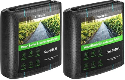 VIVOSUN Premium Weed Barrier Landscape Fabric Heavy Duty, 4ftx50ft 5oz Double-Layered Weed Control Mat with High Permeability, Commercial Ground Cover, Easy Set up & Superior Weed Control (Pack of 2) - size: 4×50FT (Pack of 2)