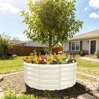 YSEJOMP 17" Tall 40" Diameter Round Raised Garden Bed Kits Outdoor White - color: Cream White, size: 40 Dia X 16.5 inches