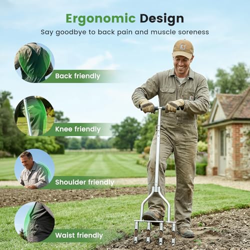 Manual Lawn Core Aerator with 4 Hollow Tines, Plug Aerator Tool