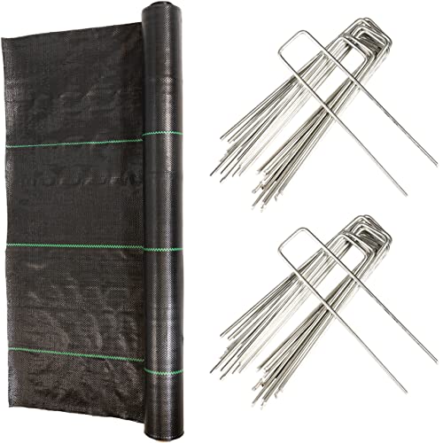 Landscape Fabric Weed Barrier (3FT x 100FT) & 200 6" Landscape Staples - size: Landscape Fabric with Staples