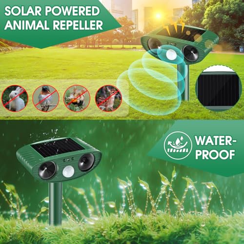 Cat Repellent Outdoor,2 Pack Solar Animal Repeller Ultrasonic Cat Deterrent with PIR Motion Sensor Waterproof Pest Repeller Animal Deterrent for Garden Yard Cats, Dogs,Skunks,Raccoon Birds Squirrels