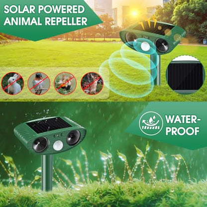 Cat Repellent Outdoor,2 Pack Solar Animal Repeller Ultrasonic Cat Deterrent with PIR Motion Sensor Waterproof Pest Repeller Animal Deterrent for Garden Yard Cats, Dogs,Skunks,Raccoon Birds Squirrels
