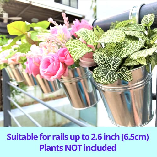 LaLaGreen Rail Planter for Balcony (6 in, 10 Pack) Silver Metal Railing Pot - size: 6 Inch (Silver)