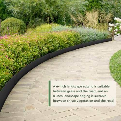 6 PCS 6 Inch Steel Landscape Edging Kit, 40" L x 6" H Galvanized Steel Landscape Lawn Edging Powder for Lawn Yard, Coated Bendable Metal Strips, No-Dig Hammer-in Edging Border w/7Clips - style: 40" L x 6" H,Black