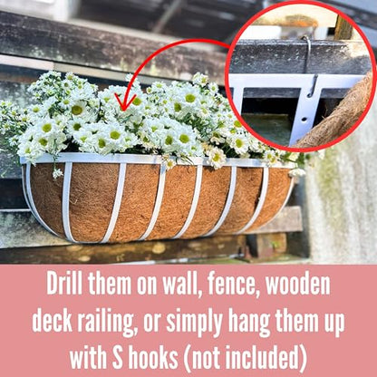 LaLaGreen Outdoor Planter Boxes (36 Inch, 2 Pack) White Metal Deck Railings Flower Box with Coco Liner, Rectangular Wall Planters for Window Plants Horse Troughs Fence Balcony Modern Herb Patio Porch - size: 36 Inch (2 Pack)