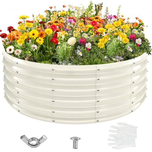 YSEJOMP 17" Tall 48" Diameter Round Raised Garden Bed Kits Outdoor White - color: Cream White, size: 48 Dia X 16.5 inches