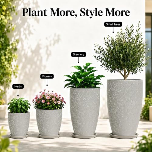 Usocik Large Outdoor Planters, Set of 4, 10/12/21/24 Inch, Sand Matte - color: Speckled Gray Matte