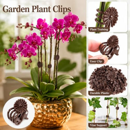 Garden Plant Clips, Brown Orchid Stem Support Clamps for Vine Training, Flower Stake Holders, 50 Count Pack - color: Brown