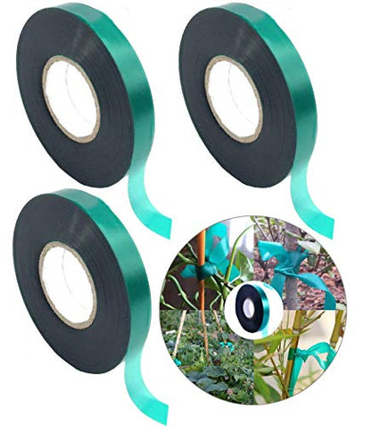 3 Rolls 150 Feet Stretch Tie Tape 0.5 Inch Garden Tie Tape Thick Plant Ribbon Garden Green Vinyl Stake for Indoor Outdoor Patio Plant Use