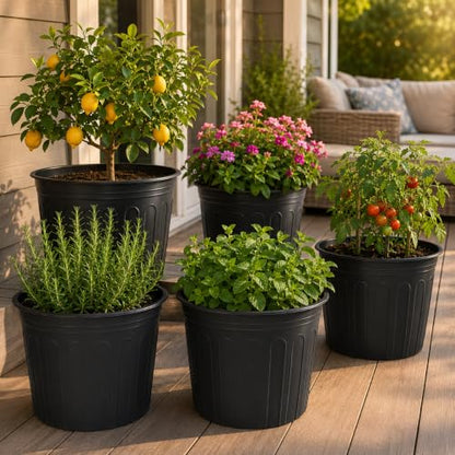 60 Pack 12.8 Inch 5 Gallon Large Plastic Plant Nursery Pots - size: 60pcs 5 gallon