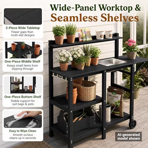 YEFU Potting Bench with Sink, All-Weather Resistant,Black - color: Black, size: Premium