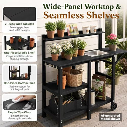YEFU Potting Bench with Sink, All-Weather Resistant,Black - color: Black, size: Premium
