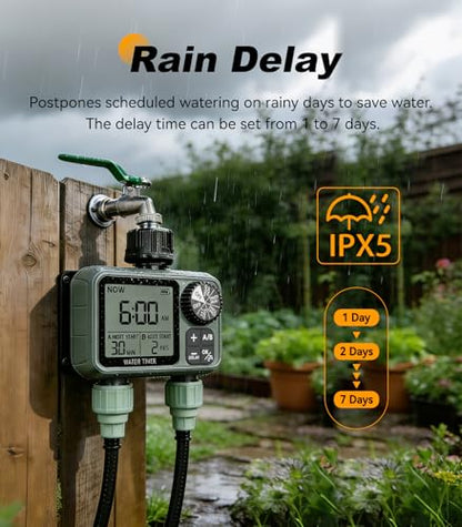 Kenkor Sprinkler Timer 2 Zone, Water Timers for Garden Hose, Brass Inlet, Programmable Hose Timer with Rain Delay/Manual Modes, Faucet Timers for Lawn, Yard