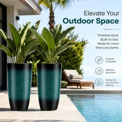 Autodaya 24" Tall Large Outdoor Planters for Plants Set of 2, Faux Ceramic - color: Gradient Turquoise-24"h