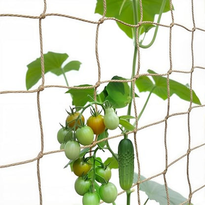 Jute Trellis Netting - Jute Netting for Climbing Plants, Heavy Duty Garden Plant Support Netting for Cucumber, Vine, Fruits & Vegetables Tomato Plants Trellis Net (6.6 x 16.4 Ft, 3.9 Inch Squares)