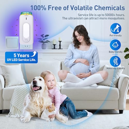 Fruit Fly Trap for Indoors with 10 Refills, 2 in 1 Fly Trap Indoor with Night Light for Home, Gnat Traps for House Indoor, Plug-in Insect Trap for Gnats, Flies, Moths, and Other Bugs-White - color: White