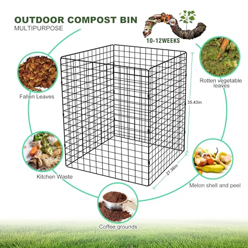 Large Compost Bin Outdoor, Square Mesh Garden Wire Compost Bin for Stacking Leaves and Yard Waste Black 36X36X28 Inches - color: Black
