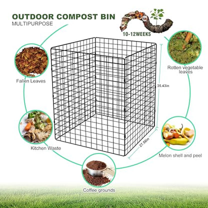 Large Compost Bin Outdoor, Square Mesh Garden Wire Compost Bin for Stacking Leaves and Yard Waste Black 36X36X28 Inches - color: Black