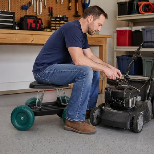 BEETOW Rolling Garden Seat with Wheels, Gardening Stool and Garden Scooter Cart with Storage Tool Tray, Rolling Garden Work Seat for Weeding, Planting, Pruning, Yard Work and Garage Repair