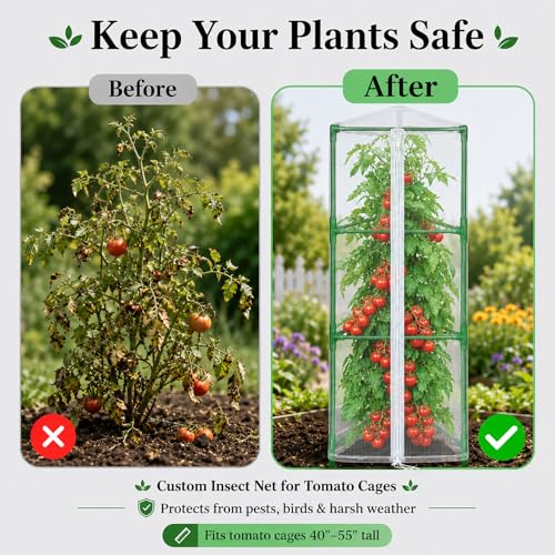 Halatool Garden Tomato Plant Cover Netting, Fits 40–55" Tomato Cages - size: 45 Inch