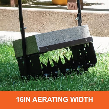 Agri-Fab 45-0365 Push Spike Aerator, 16 Inch Walk Behind Lawn Aerator with 5 Aerating Spikes and 7-Inch Spikes, Steel Weight Tray, 2-1/2 Inches Aeration Depth, for Lawn Care Maintenance